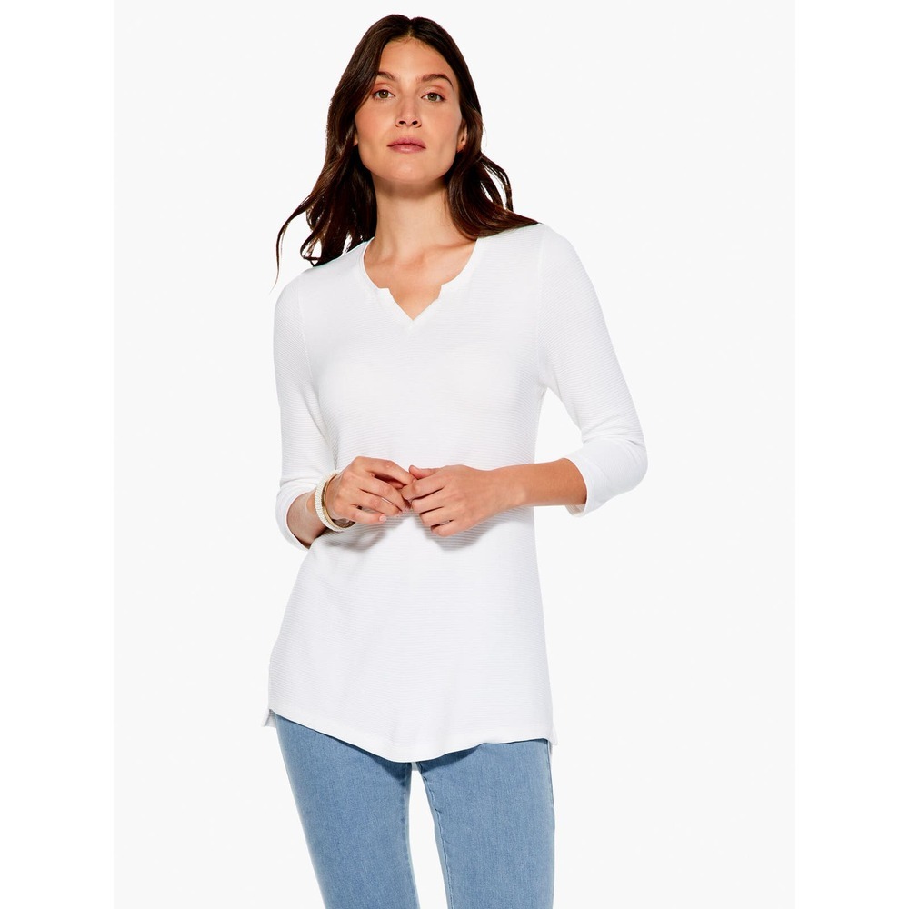 Nic + Zoe Textured Drape Top in White Size S